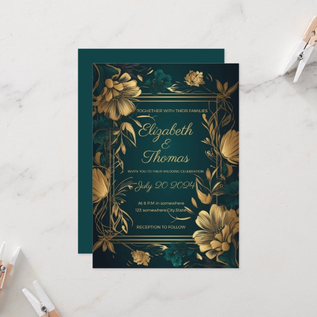 Gold und Green Luxury Themeneinladung. Einladung (Vorderseite/Rückseite Beispiel)