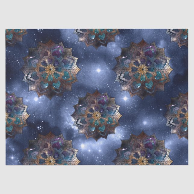 Gold und Green Mandala's auf der Dunklen Himmelsku Seidenpapier (Vorderseite)