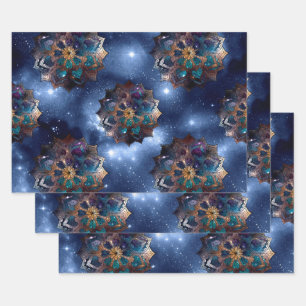 Gold und Green Mandalas auf dunklem Himmel Geschenkpapier Set