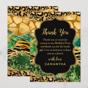 Gold und Green Safari Agate Geburtstag Dankeskarte