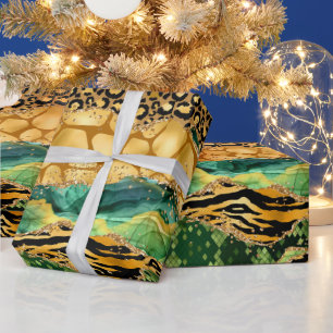 Gold und Green Safari Animal Print Agate Geschenkpapier
