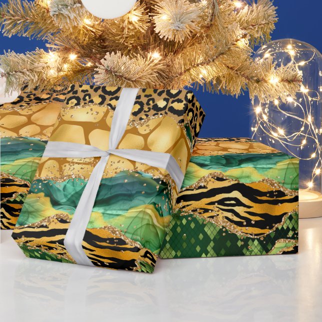 Gold und Green Safari Animal Print Agate Geschenkpapier (Feiertage)