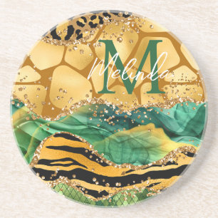 Gold und Green Safari Animal Print Agate Getränkeuntersetzer