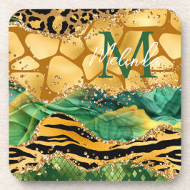 Gold und Green Safari Animal Print Agate Getränkeuntersetzer