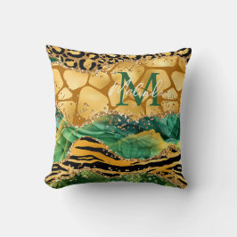 Gold und Green Safari Animal Print Agate Kissen
