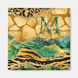 Gold und Green Safari Animal Print Agate Magnet