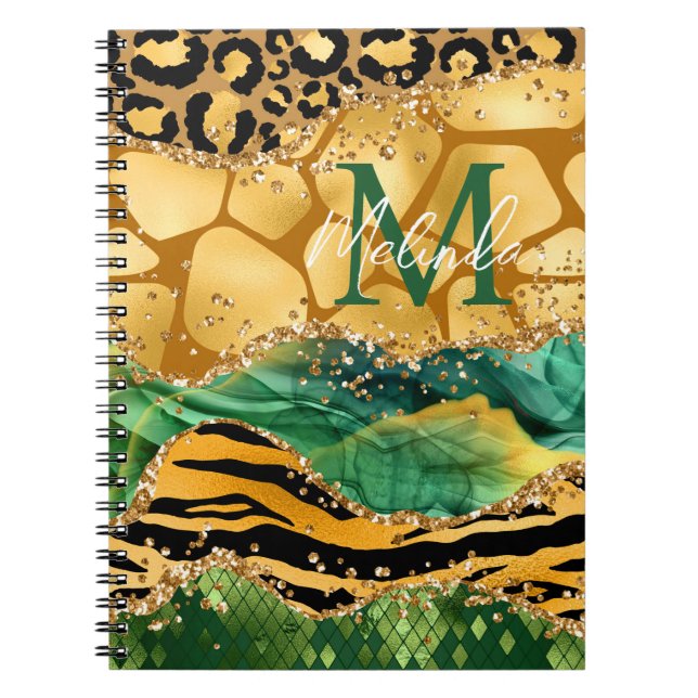 Gold und Green Safari Animal Print Agate Notizblock (Vorderseite)