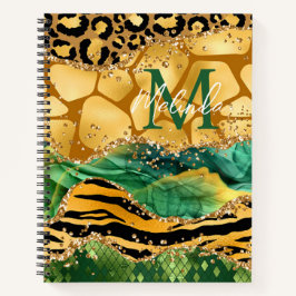 Gold und Green Safari Animal Print Agate Notizbuch