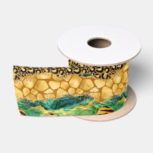 Gold und Green Safari Animal Print Agate Satinband