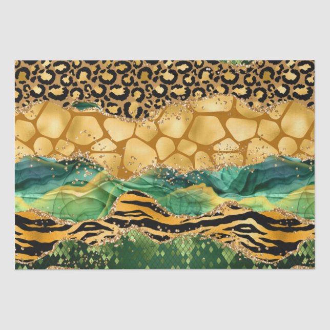 Gold und Green Safari Animal Print Agate Seidenpapier (Vorderseite)