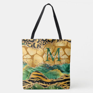 Gold- und Grün-Safari-Tierdruck-Achat Tasche