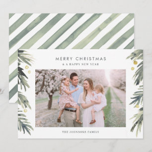 Gold und grüne Aquarellbilder Feiertagskarte