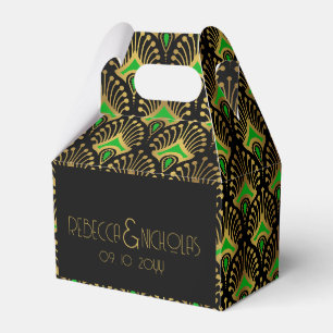 Gold und grüne Art-Deco-Muster auf schwarz Geschenkschachtel