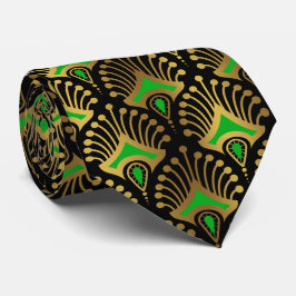 Gold und grüne Art-Deco-Muster auf schwarz Krawatte