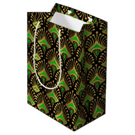 Gold und grüne Art-Deco-Muster auf schwarz Mittlere Geschenktüte