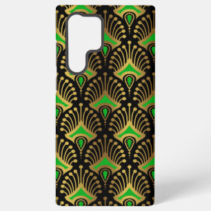 Gold und grüne Art-Deco-Muster auf schwarz Samsung Galaxy Hülle