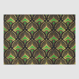 Gold und grüne Art-Deco-Muster auf schwarz Seidenpapier