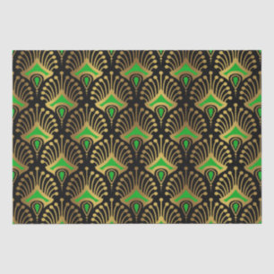 Gold und grüne Art-Deco-Muster auf schwarz Seidenpapier