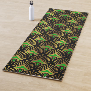 Gold und grüne Art-Deco-Muster auf schwarz Yogamatte