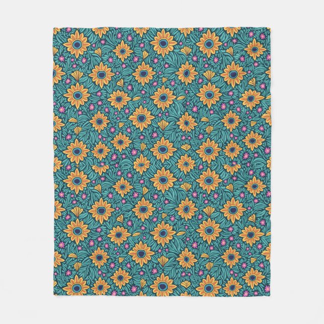 Gold und grüne Blanket Blumen Nahtlose Designs. Fleecedecke (Vorderseite)