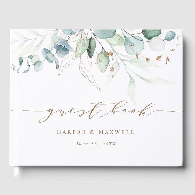 Gold und grüne Botanische Hochzeit Gästebuch (Vorderseite)