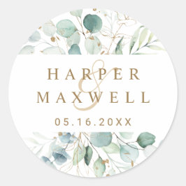 Gold und grüne Botanische Hochzeit Runder Aufkleber