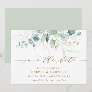 Gold und grüne Botanische Hochzeit Save The Date