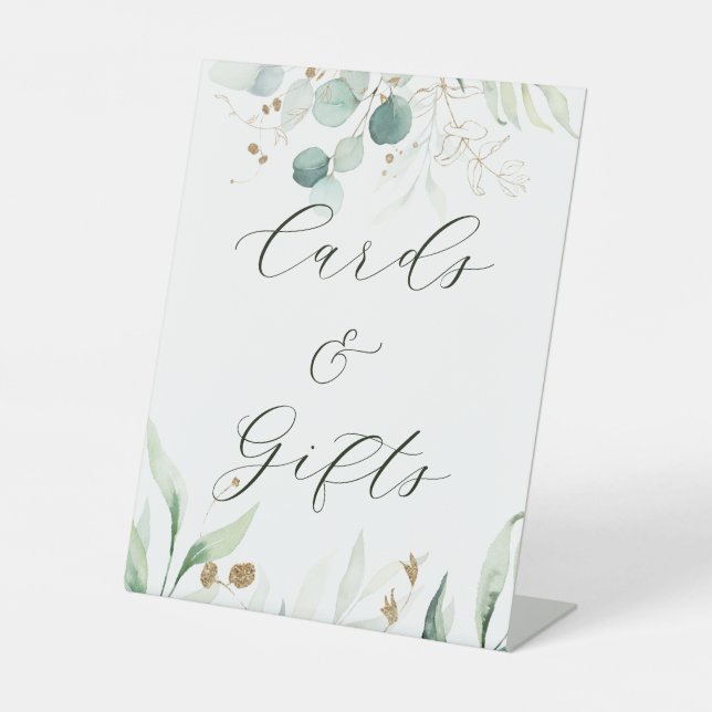 Gold- und grüne Botanische Hochzeitskarten & Gesch Sockelschild (Vorderseite)