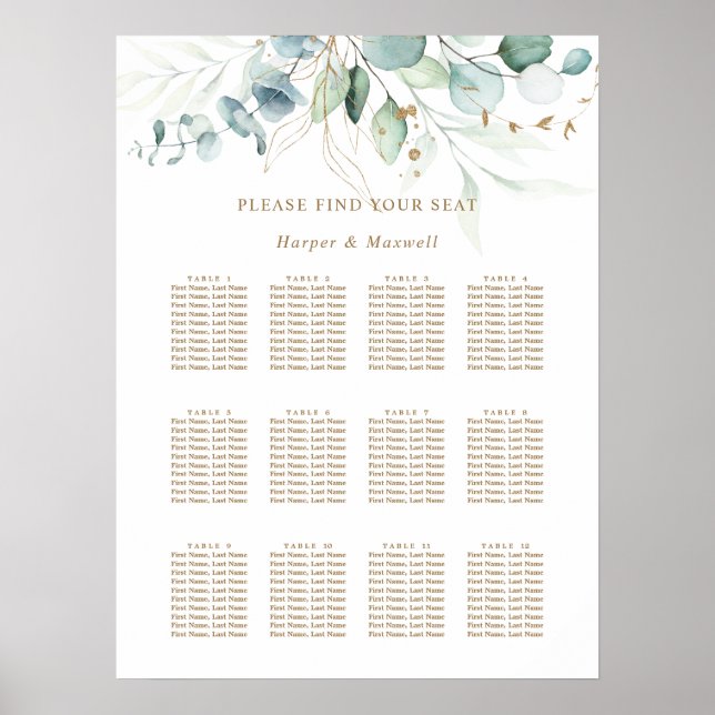 Gold- und Grüne Botanische Hochzeitssattelkarte Poster (Vorne)