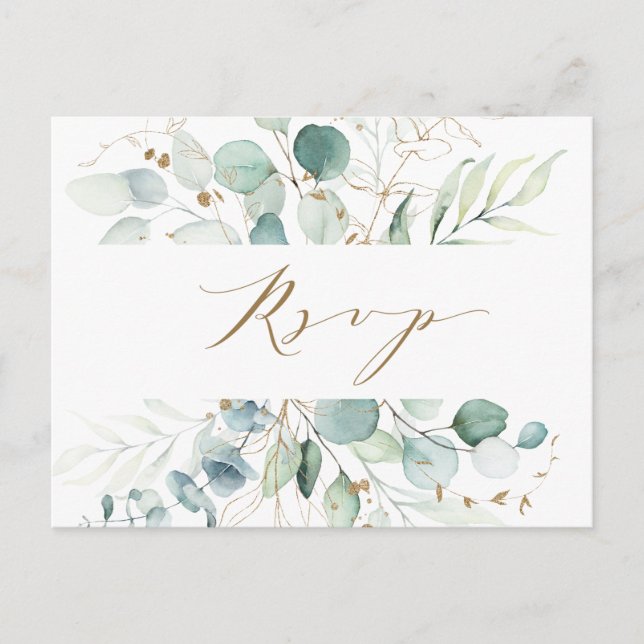 Gold und grüne botanische Hochzeitsszenarien - RSV Postkarte (Vorderseite)