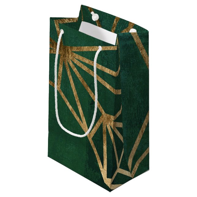 Gold- und Grüne Dschungel-Web Kleine Geschenktüte (Vorderseite Schrägansicht)