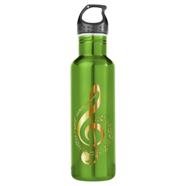 Gold und grüne Musikanzeige Wasserflasche Trinkflasche (Vorderseite)