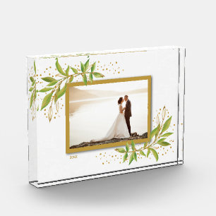 Gold- und grüne Wasserfarben-Foliage Fotoblock