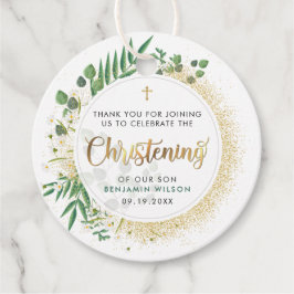 Gold und grünes Botanisches Christening Vielen Dan Geschenkanhänger