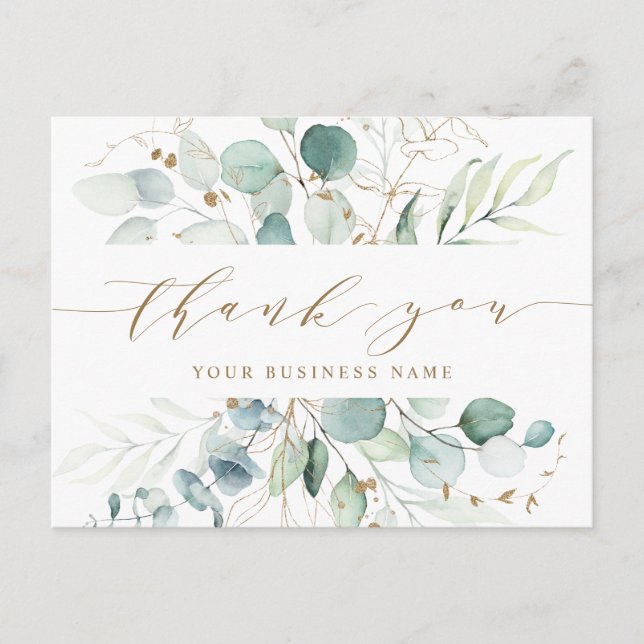 Gold und grünes botanisches Geschäft Vielen Dank Postkarte (Vorderseite)