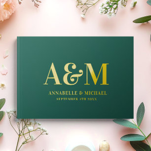GOLD UND GRÜNES MONOGRAMM MINIMALISTISCHE WEDEN GÄSTEBUCH