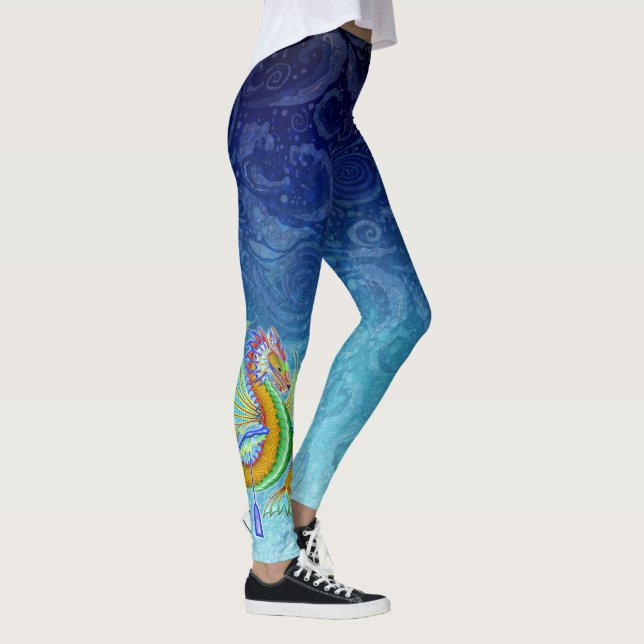 Gold- und Grünwasserdrache mit Paddeln Leggings (Rechts)