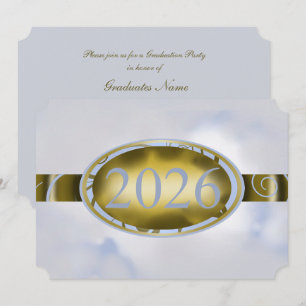 Gold- und Himmelblau-Abschluss-Blumenparty 2026 Einladung
