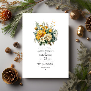 Gold- und Immergrün-Blumen-Hochzeit im Herbst Einladung