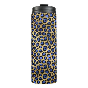Gold- und königsblaue Glam-Leopardenflecken-Prints Thermosbecher
