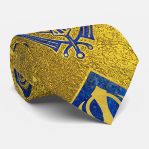 Gold- und Lapislazuli Khanda Symbolmuster Krawatte