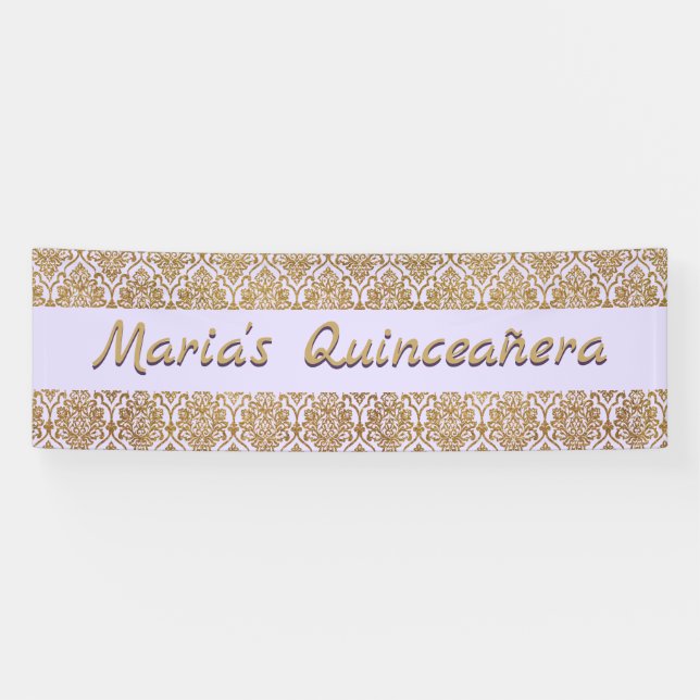 Gold und Lavendel Damask Celebration Banner (Horizontal)