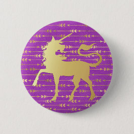 Gold und Lila Bohemisches Muster & Einhorn Button