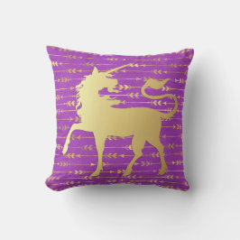 Gold und Lila Bohemisches Muster & Einhorn Kissen