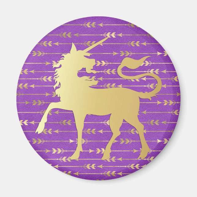Gold und Lila Bohemisches Muster & Einhorn Magnet (Vorne)