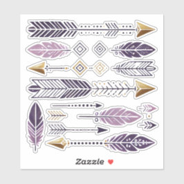 Gold und Lila Boho Pfeile und Feathers Scrapbook Aufkleber