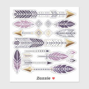 Gold und Lila Boho Pfeile und Feathers Scrapbook Aufkleber