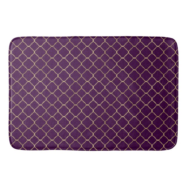 Gold und lila Chic Quatrefoil Badematte (Vorderseite)