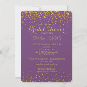 Gold und Lila Glam Confetti Dots Brautparty Einladung