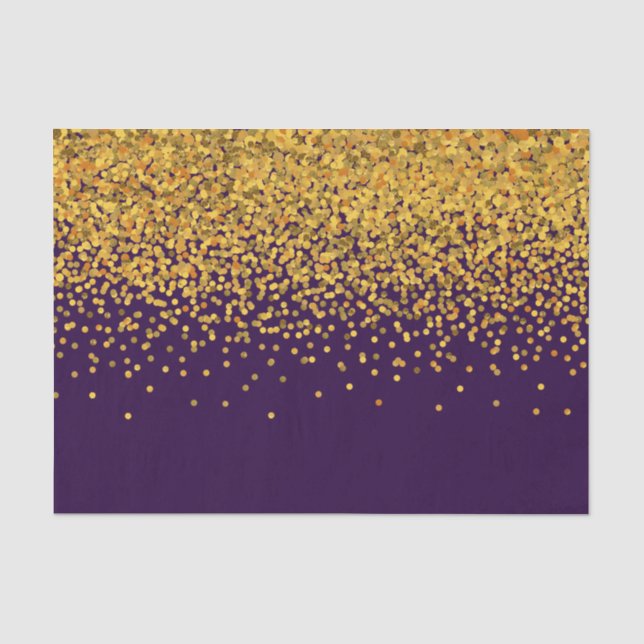 Gold und Lila Glam-Confetti-Punkte Seidenpapier (Vorderseite)